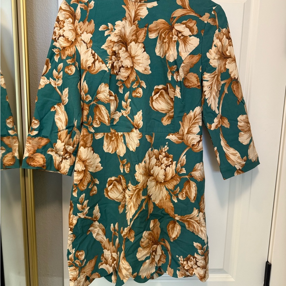Teal Dress with Brown Floral Print